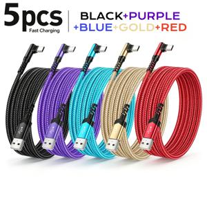 5개 직각 USB-USB C 케이블, 나일론 브레이드 엉킴 방지 디자인, 아이폰, 삼성 및 기타 스마트폰에 적합한 USB-C 고속 충전 케이블, 데이터 전송 지원