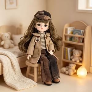 라이트 럭셔리 수집용 BJD 구형 볼 조인트 인형, 사이즈 30Cm/11.81In, 20개 관절, 3D 리얼 눈, 장난기 넘치는 귀여움, 전신 움직이는 BJD 인형, 다양한 포즈를 위한 유연한 멀티 조인트, 볼 조인트 인형, 파티 선물