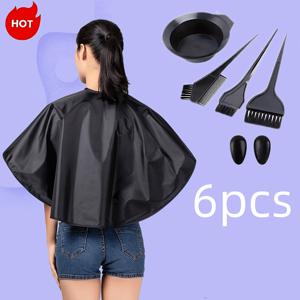 헤어 염색 도구 세트 (6pcs 세트), 헤어 염색 브러쉬 3개, 헤어 염색 케이프 1개, 헤어 염색 컬러 혼합 볼 1개, 귀 팁 1개, 살롱 헤어 펌 및 커팅 앞치마, 볼, 브러쉬 포함. 가정 또는 살롱 사용에 적합