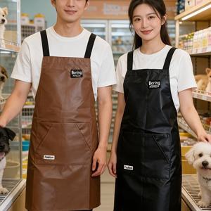 2개 세트 블랙 앤 탸운 소프트 PVC 멜빵 스타일 대형 포켓 남녀공용 주방 애완동물 가게 야외 수산 작업 앞치마