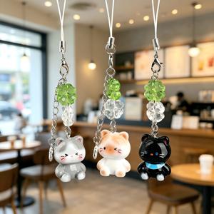 3개 컬러 클로버 아기 고양이 펜던트 휴대폰 끈 이어폰 케이스 카메라 핸드백 액세서리 장식 선물 친구 가족 생일 크리스마스 새해 발렌타인데이 선물