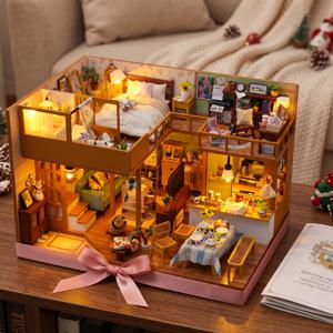 DIY 공예용 오두막, 일본식 오두막, 3D 수제 책받침대 조립 하우스 모델, 미니 오두막 모델, 3D 나무 책장 장식, 그림 설명서 포함, 정교한 탁상용 장식, 생일 선물 및 휴일 선물용으로 완벽, 배터리 미포함