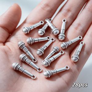 빈티지 3D 마이크 참 28개, 아연 합금 마이크 예술적인 음표 펜던트, 힙합 랩퍼 DIY 팔찌 목걸이 귀걸이 주얼리 액세서리