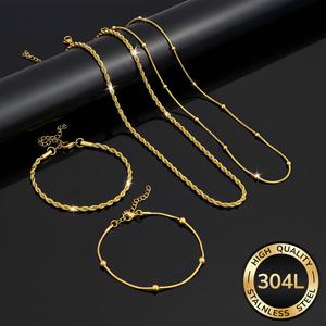 18k 골드 도금 방수 변색 방지 스테인리스 스틸 주얼리 4종 세트. 심플하고 활용도 높은 하트 체인 및 체인 목걸이, 여성을 위한 이상적인 선물, 어머니의 날, 발렌타인데이, 할로윈, 크리스마스에 적합