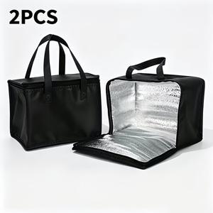 2개 대용량 단열 도시락 가방 세트 - 두꺼운 내열/내냉 토트백, 튼튼한 지퍼 디자인, 캠핑, 피크닉, 해변, 사무실 등에 적합 (테이크아웃 및 배달에 적합) (식품 비접촉)