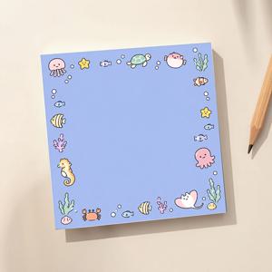 귀여운 바다 동물 메모패드, 카와이 문어, 해마 & 거북이 디자인, 수중 해양 테두리, 할 일 목록, 공부, 사무실 & 저널링용 다용도 노트패드