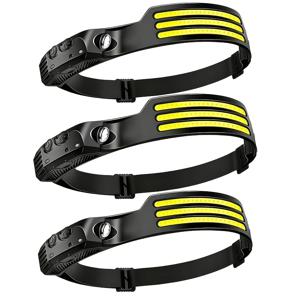 3개 야외용 다기능 3등급 USB 충전식 LED 헤드램프, 모션 센서 포함 휴대용 낚시용 헤드램프, 3개의 라이트 스트립/충전식 다용도 초고휘도 헤드램프, 핸즈프리 손전등 헤드램프 COB 헤드램프, 7가지 모드. COB 투광등 작업등, 탐조등, 달리기, 캠핑, 하이킹, 탐험용, IP65