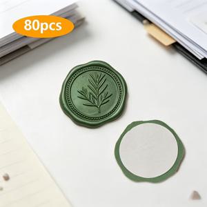 봉인 왁스 스티커 - 80개입 자가 접착, 딥 그린/브론즈/샴페인 골드, 3cm 가는 소나무 가지 왁스 라벨, 웨딩 봉인 스티커, 초대장, 봉투, 크리스마스 카드, 선물 포장 및 파티 메뉴에 적합