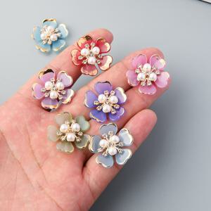 혼합 색상 아크릴 꽃 구슬과 모조 진주 및 라인스톤, 2.6cm/1.02인치 금색 테두리 아크릴 꽃 플랫백 캐보션, DIY 헤어 클립, 공예, 의류, 신발 장식용 꽃 참
