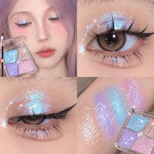 4컬러 멀티크롬 아이섀도우 팔레트 글리터 오로라 쉬머 펄 하이라이터 애교살 멀티 아이 메이크업 팔레트