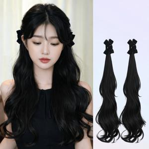 청순미 리본 롱 컬 집게 가발 핀 세트 양쪽 긴머리 웨이브 러블리 부분 가발