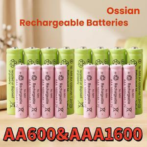 Ossian AA 8개 및 AAA 8개 (600mAh 및 1600mAh) 듀얼 사이즈 Ni-Mh 배터리 팩 1.2V AA 600mAh 및 AAA 1600mAh, 게임 컨트롤러, 벽시계, 미니 선풍기, 휴대용 계산기 및 무선 키보드 등에 적합한 내구성 있는 재사용 가능 배터리