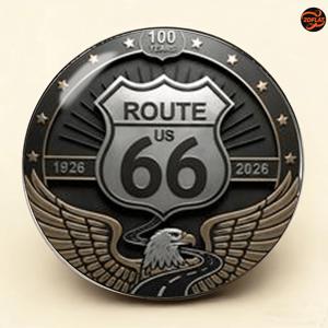 1개, 2D US Route 66 기념 스테인리스 스틸 브로치, 1926~2026 기념 추가, 레트로 미국 스타일 배지, 로드 컬처 애호가 라이딩 애호가 의류 장식 핀