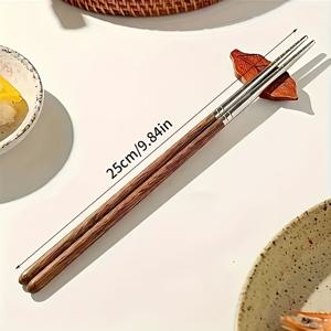 지치무 나무 손잡이가 달린 스테인리스 스틸 젓가락, 미끄럼 방지 재사용 가능 금속 젓가락, 가정 식사, 추수감사절 크리스마스 가족 파티용