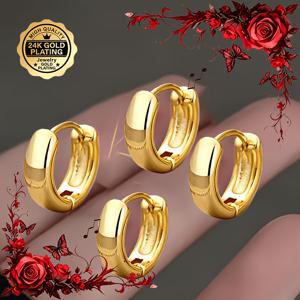 24K 골드 도금 여성용 패셔너블하고 우아한 귀걸이 2쌍, 14mm, 스크래치 방지 및 퇴색 방지, 저자극성 - 우아하고 패셔너블하며 매력적인, 착용이 쉬운 클래식 스타일 남녀공용 주얼리 귀걸이, 데일리웨어, 축제, 휴가, 파티에 적합
