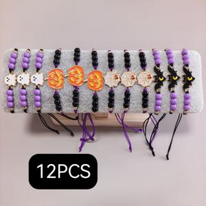 호박, 박쥐, 거미줄 요소가 포함된 할로윈 대형 세트 12개 - 커플, 친구, 파티, 남성, 여성을 위한 창의적인 팔찌 - 휴일 기념 선물