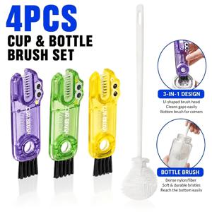 4개 세트: 3개 3-in-1 악어 컵 뚜껑 솔 + 병솔 1개 세트. 강모 뚜껑 틈새솔 + 실리콘 밀봉링솔 + 빨대솔. 컵벽에 손상 없이 물병과 보온병의 닿기 힘든 곳의 고집스러운 얼룩을 제거. 보관용 걸이형