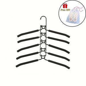 2개 콤비네이션 세트 (블랙 5단 쌓을 수 있는 스펀지 행거 X 1개 및 체리 번치 포켓 X 1개), 무료 체리 번치 포켓, 다층 메탈 디자인, 미끄럼 방지 폼 패드 포함, 코트, 스웨터, 정장 및 티셔츠에 적합