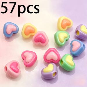 마카롱 테마용 하트 모양 아크릴 구슬 57개, 이중 레이어 대비 색상 및 관통 구멍, DIY 주얼리, 팔찌, 헤어 타이, 휴대폰 고리용 - 공예품과 호환 가능