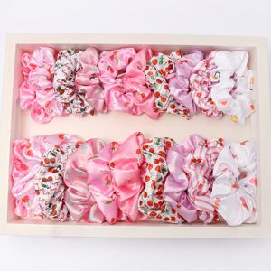 20개/12개 귀여운 달콤한 체리, 하트, 리본 프린트 대형 탄성 헤어 곱창, 여성 선물, 데일리 파티 발렌타인데이 휴일 선물로 적합한 새틴 머리끈