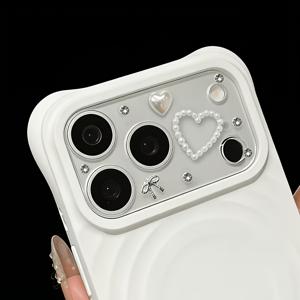 하트 스티커, Apple 17PRO/17PROMAX/18PRO/18PROMAX 렌즈 보호 필름에 적합, 라인스톤 장식 스크래치 방지 투명 휴대폰 필름, 렌즈 필름, 고급스러운 느낌