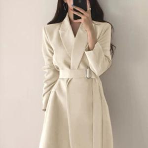 SunburstWonder 여성 가을 겨울용 정장 캐주얼한 분위기의 레이스업 미들 길이 수트 재킷