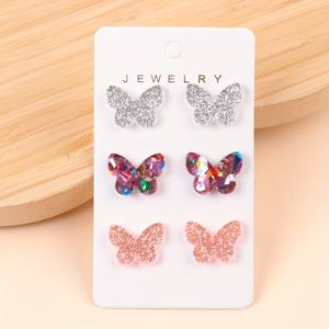 3개 신상 봄 여름 반짝이는 나비 아크릴 스터드 귀걸이 달콤한 3pcs 세트 간편 패션 귀걸이 여성용