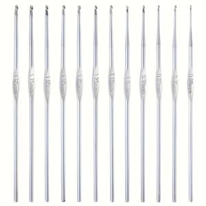 12개 스테인리스 스틸 크로셰 훅 0.6mm-1.9mm 자수 실 뜨개질 도구 DIY 레이스 코바늘