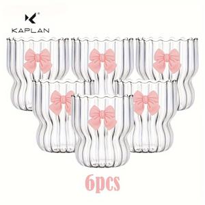 KAPLAN, 2/4/6개 레트로 골판지 유리 컵 홀더 장식 아이스 커피 컵, 주스, 맥주, 음료, 물, 디저트, 커피에 적합, 보우 타이가 있는 클래식 다이닝 커피 컵, 용량 12온스/350밀리리터