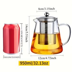 1개 18.6Oz/25.3Oz/32.1Oz/42.9Oz 유리 티 주전자, 차 추출용, 물 분리 기능, 티컵, 내열 두꺼운 벽 유리 티 세트, 가정용 물 주전자, 차 추출용 싱글 포트, 티 세트