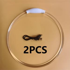 2개 투톤 조명 조합, 랜덤 조명 색상, LED 조명 TPU 강아지 목걸이, USB 충전식 풀커버 발광 반려동물 안전 목줄, 길이 조절 가능