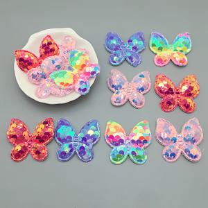 공예품 의류 재봉용품 DIY 헤어 클립 액세서리용 나비 자수 글리터 파이렛 패딩 패치 41*37mm 20개