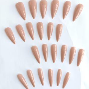 48pcs (1 Bag) Press-On Nails Suitable for Women - Long Teardrop False Nails with Glossy, Pre-Made Machine Nails, Nude Color for Daily Wear, Extensions for Parties, Weddings
