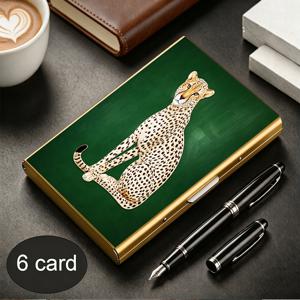 치타 얼룩무늬 만화 스타일 2D 프린팅 하이엔드 금속 RFID 도난 방지 카드 홀더 1개, 세련된 멀티 컬러 금속 지갑, 다중 수납공간 디자인, 어머니의 날 아버지의 날 생일을 위한 완벽한 선물, 광택 표면 메탈릭 질감, 남성 여성을 위한 스타일리시한 지갑, 비즈니스 캐주얼용 휴대용