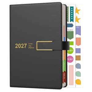 다이어리 2027 1개, 하루 한 페이지 A5, 400페이지, 2027년 1월~2027년 12월, 2027년 연간 다이어리, 월별 탭이 있는 마그네틱 버클 밴드, 400페이지 80gsm 화이트 종이, 책갈피 2개, 포켓(8.5'' X 5.8'')