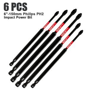 2/4/6개입 산업용 S2 스틸 PH2 확장형 십자 임팩트 비트 6인치 150mm 자석 드라이버 비트 고경도 회전 방지 전동 드릴 드라이버 추가품 목공/자동차 수리/장식 범용