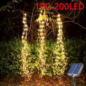 100/200 LED 태양광 페어리 스트링 조명 (전선 포함), 8가지 모드 포니테일 나무 덩굴조명, 야외 정원용 걸이형 태양광 조명, 결혼식, 파티, 안뜰, 발코니, 파티오, 텐트, 현관, 처마, 캠핑, 나무, 마당, 할로윈, 크리스마스 장식용