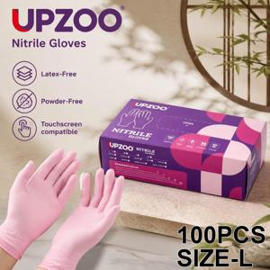 UPZOO P 박스 세트 100개입 라이트 핑크 니트릴 일회용 장갑, 방수, 미끄럼 방지, 탄성, 페인팅, 세차, 애완 동물 목욕에 적합