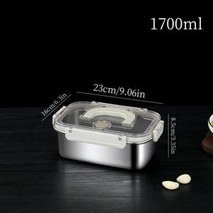 손잡이 달린 스테인리스 스틸 직사각형 신선 보관 상자 (용량: 1700ml/2100ml/3200ml/3900ml), 대용량 밀폐 누출 방지 디자인, 도시락/비엔토 상자/식품 보관 용기, 주방용 실용적인 손잡이 밀폐 뚜껑 버튼 잠금 장치