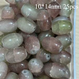 10*14mm 광택 있는 회색과 분홍색 혼합 쌀알 모양 투명 유리 구슬 25개, 가늘고 안쪽에 미세한 얼음 균열 나뭇맥이 있는 길쭉한 타원형 매끄러운 루즈 스페이서 비즈, DIY 팔찌 초커 귀걸이 출퇴근용 빈티지 수제용 밝은 논무광 표면