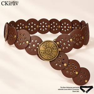 빈티지 여성 벨트, 손상된 꽃무늬 버클, 오픈워크 아일렛, 리벳 디테일이 있는 허리 조임 기능(벨트 포함). 스커트와 청바지와 잘 어울리며 파티, 모임, 다양한 축제 행사에 적합합니다