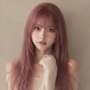 여성용 30.31인치 가발, 핑크 가발, 미스티 콩팥 핑크 경량 롱 헤어, 스위트-쿨한 의상용 합성 가발, 캐주얼 스냅, 파티, 쿨한 소프트한 분위기