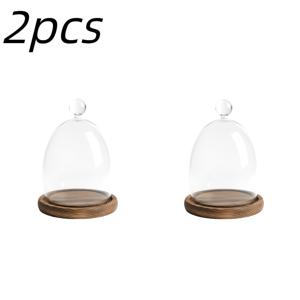 고붕황산 Borosilicate 유리 달걀형 장식용 병 2세트, 작은 구슬과 그을린 색상의 나무 받침대 포함