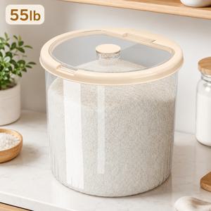 11Lb/22Lb/33Lb/55Lb 밀폐 쌀 디스펜서, 방충 뚜껑 및 디스펜싱용 쌀컵 포함, 쌀 보관 용기, 대용량 방습 쌀 보관 상자, 고양이 및 강아지 사료 보관 용기, 원형 플라스틱 주방 정리함