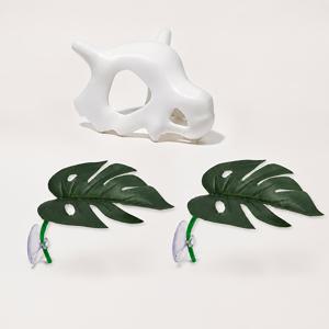 3개 파충류 은신처 시뮬레이션 녹색 풍경 세트 3D 프린팅 소형 공룡 두개골 모양 동굴 장식 소형 도마뱀 파충류 서식지 하우스 공룡 모양 번식 상자 우림 탱크 풍경 장식, 게코에 적합