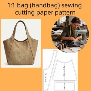 1:1 스케일 DIY 핸드백 재봉 패턴 - 토트백 제작에 적합한 종이 봉지 템플릿, DIY 공예용, 패브릭 파우치 디자인, 완성된 가방이 아닌 재봉 프로젝트 및 선물용