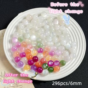 296개 6mm 색상 변경 아크릴 구슬, DIY 주얼리 제작용, 햇빛에 반응하는 천공 원형 구슬, 팔찌, 목걸이용 /햇빛 활성화, 수공예용 공예구슬