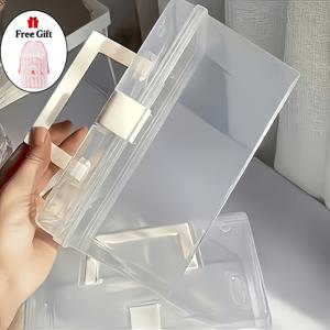 2개 세트: 대형 수납 상자 + 딸기 토끼 수납 가방 1개 증정 *ZXF - 대형 수납 상자, 손잡이가 있는 투명 플라스틱 수납 상자 2개 세트, 수납 상자 1개 + 손잡이가 있는 뚜껑 1개 - 휴대용 정리함, 보석류, 헤어 액세서리, 문구류, 소품용 - 내구성 있는 PP 소재, 전 세계 공휴일 선물용으로 적합, 필수 가정용 수납 상자