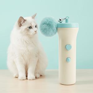 휴대용 보관 전동 고양이 발사기, 자동 수납식 낚싯대, 플러시 벨 및 폼폼 볼 교체 가능, 미끄럼 방지 아크 핸들로 휴대가 편리한 그립감, 스프링 버퍼 디자인으로 애완 동물 치아 보호, 래그돌에 적합