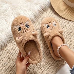 카툰 플러시 귀여운 고양이 슬리퍼, 일본식 캐주얼 실내화 고양이 슬리퍼, 부드럽고 편안한 커플용 가정용 안창이 부드러운 슬리퍼